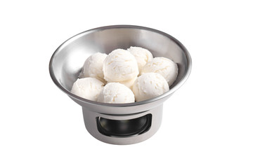 thai coconut icecream in stainless bowl on white background
