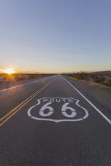 Papier Peint photo autocollant Route 66 Route 66 Pavement Sign Désert Coucher de Soleil