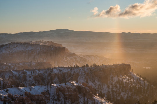 Rainbow and Snow in Bryce Canyon National Park on a Winter Morning at Sunrise