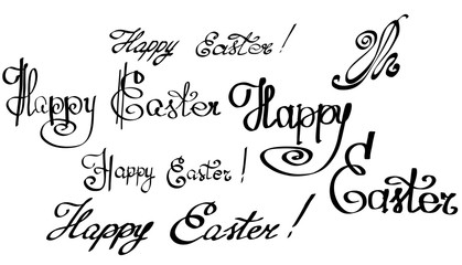 Vector hand written lettering Happy Easter for greeting card. Isolated black phrase on a white background