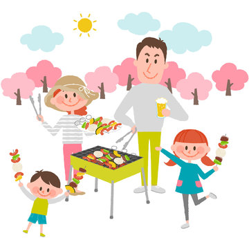 family enjoying barbecue outdoors