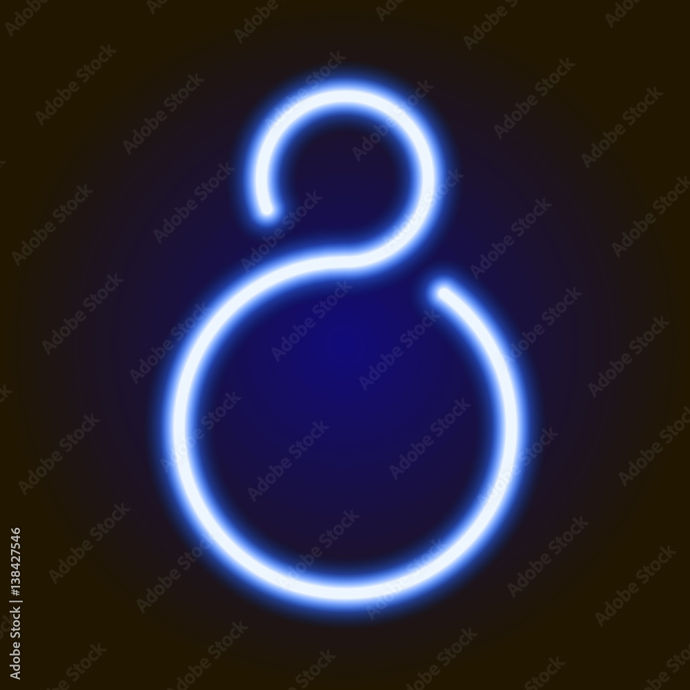 Wall mural single light blue neon numeral 8 of vector illustration