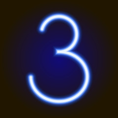 single light blue neon numeral 3 of vector illustration