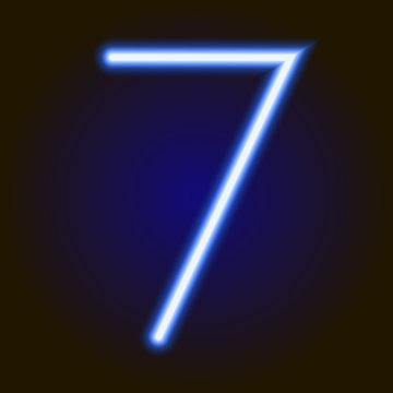 Single Light Blue Neon Numeral 7 Of Vector Illustration