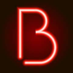 single light red neon letter B of vector illustration