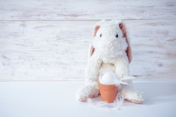 bunny with basket and eggs