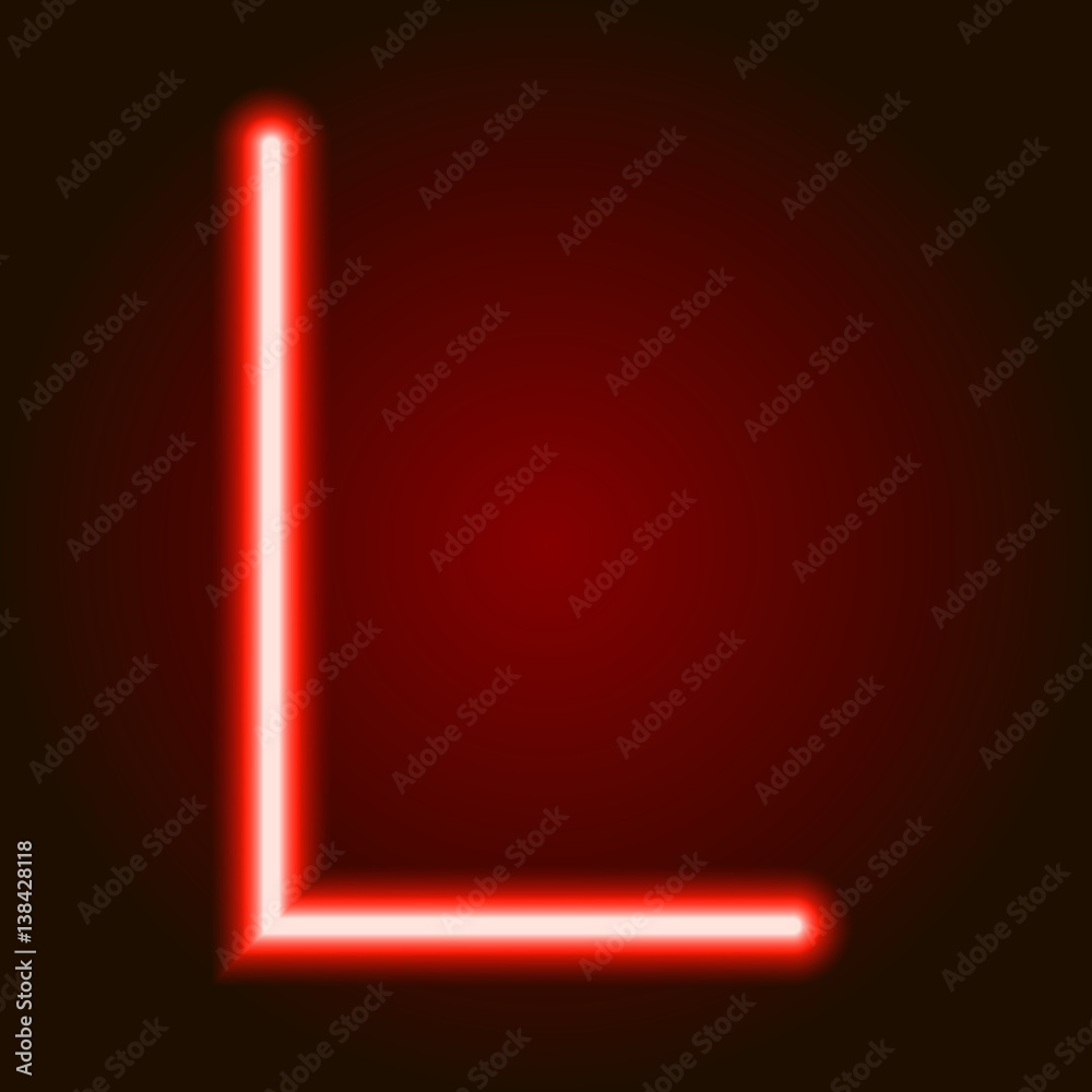 Wall mural single light red neon letter l of vector illustration