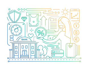 Bank Services - line design composition - color gradient