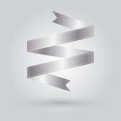 silver ribbon vector icon on gradient grey background