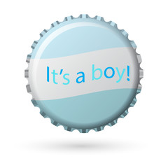 bottle cap in white and blue with words It's a boy! isolated on white background, vector illustration