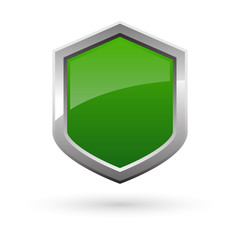 green shield with shadow on white background. Vector illustration.