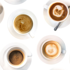 Seamless pattern of coffee cups, black and with milk