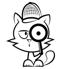 Cat with a magnifying glass B/W