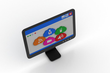 Computer monitor showing social media icons