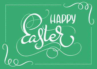 Happy Easter words on green background frame. Calligraphy lettering Vector illustration EPS10