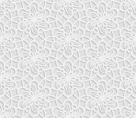 Fototapeta premium Seamless arabic geometric pattern, 3D white pattern, indian ornament, vector. Endless texture can be used for wallpaper, pattern fills, web page background, surface textures.