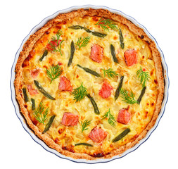 quiche with Salmon isolated on white background