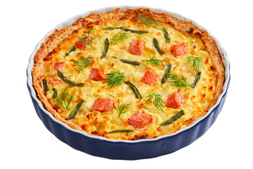 quiche with Salmon isolated on white background