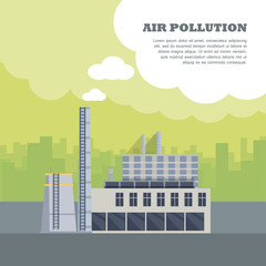 Obraz premium Air Pollution Banner. Factory with Smog Pipes