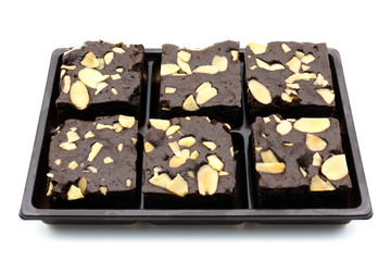 A Almond Chocolate Brownie isolated on white background.