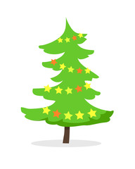 Cartoon Fir Tree in Xmas Holiday Concept. Vector