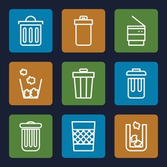 Set of 9 dustbin outline icons