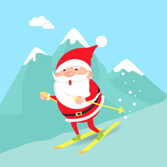 Santa Claus Moving down from Mountains. Winter