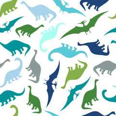 Seamless pattern with cartoon dinosaurs. For cards, party, banners, and children room decoration.