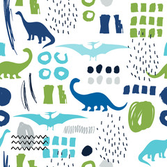 Seamless pattern with cartoon dinosaurs. For cards, party, banners, and children room decoration. © Olga Skorobogatova