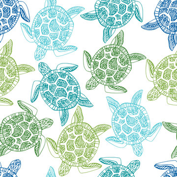 Seamless pattern with sea turtles.