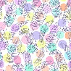 Fototapeta na wymiar Tropical trendy seamless pattern with exotic palm leaves.
