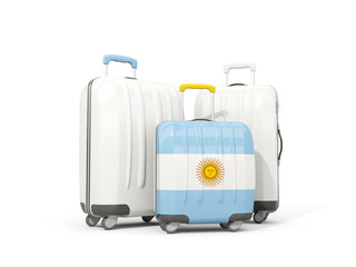 Luggage with flag of argentina. Three bags isolated on white