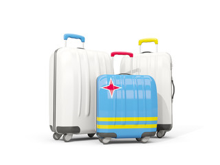 Luggage with flag of aruba. Three bags isolated on white