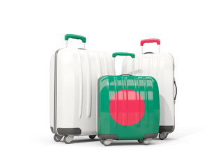 Luggage with flag of bangladesh. Three bags isolated on white