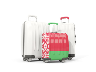 Luggage with flag of belarus. Three bags isolated on white