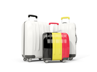 Luggage with flag of belgium. Three bags isolated on white