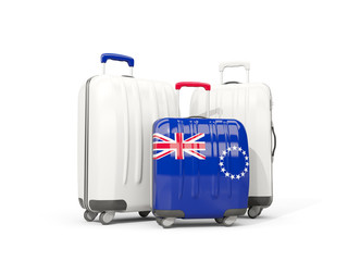 Luggage with flag of cook islands. Three bags isolated on white
