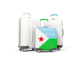Luggage with flag of djibouti. Three bags isolated on white