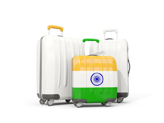 Luggage with flag of india. Three bags isolated on white