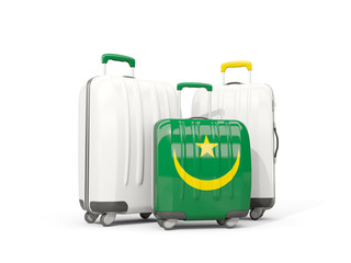 Luggage with flag of mauritania. Three bags isolated on white