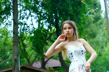 beautiful girl in a white dress