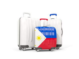 Luggage with flag of philippines. Three bags isolated on white