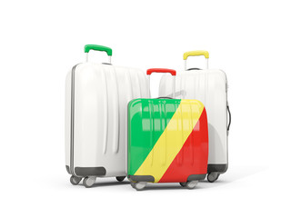 Luggage with flag of republic of the congo. Three bags isolated on white