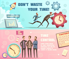 Time Management Retro Cartoon Banners