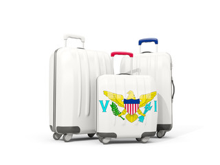 Luggage with flag of virgin islands us. Three bags isolated on white