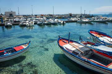 Fototapeta premium Boats in Mondello, near Palermo, Italy