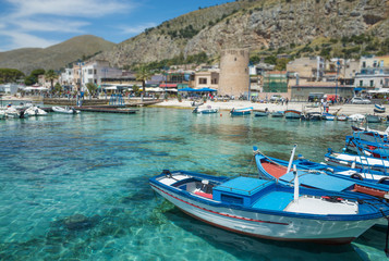 Fototapeta na wymiar Boats in Mondello, near Palermo, Italy
