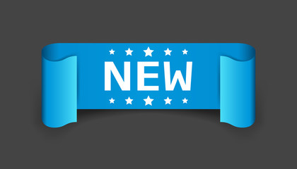 New ribbon vector icon. Discount, new arrival sticker label on black background.