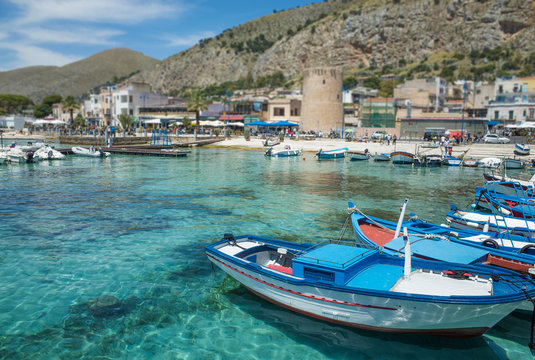 Boats in Mondello, near Palermo, Italy