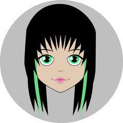 cheerful face dolls with short black hair and big green eyes